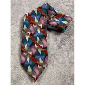 J Garcia Mens Silk Tie Abstract Geometric Watercolor Purple Blue Orange 4 Inch